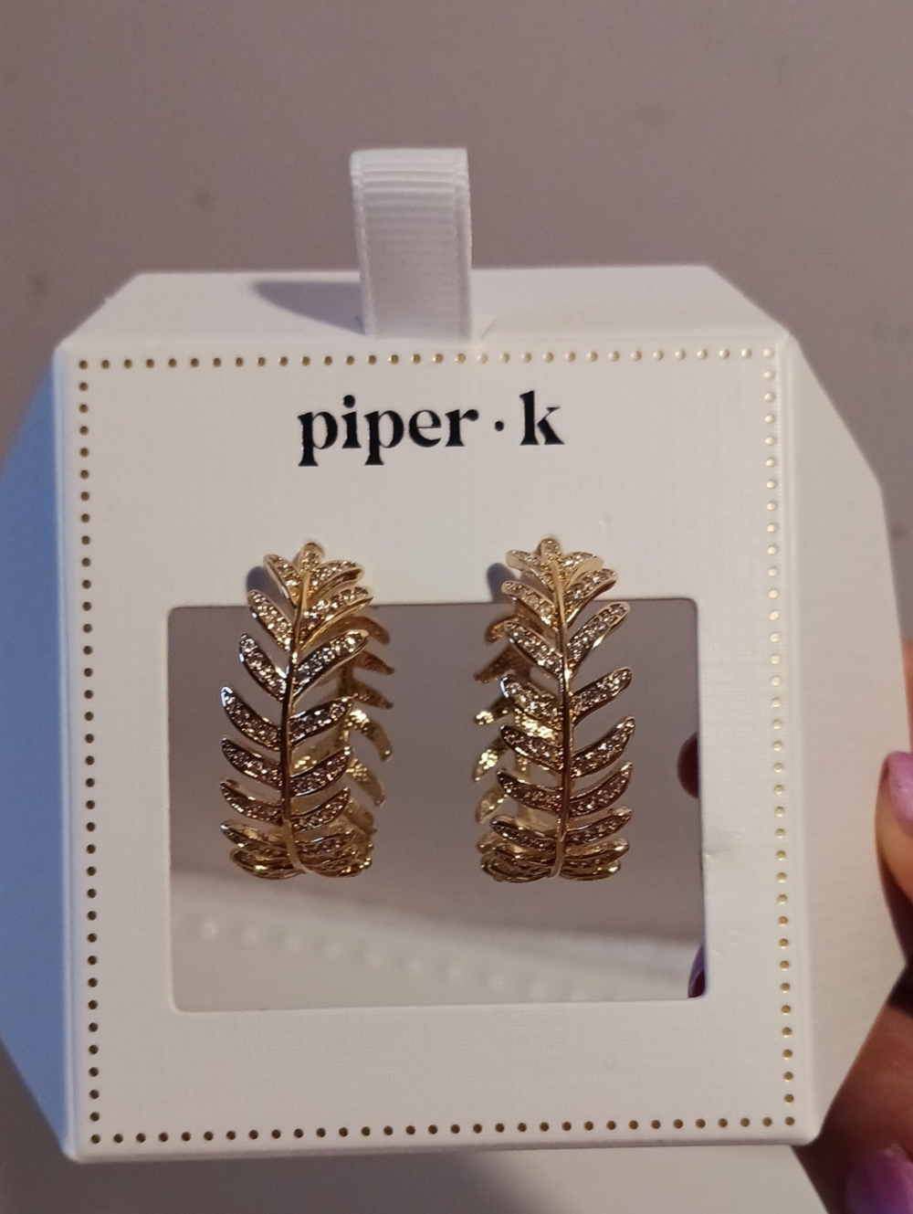 Piper*K ⚜️ Gold Leaf Hoop Earrings - Clear Stone Accents